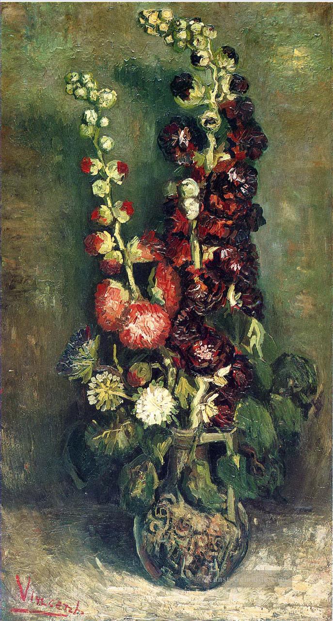 Vase Stockrosen Vincent van Gogh impressionistische Blumen  Ölgemälde
